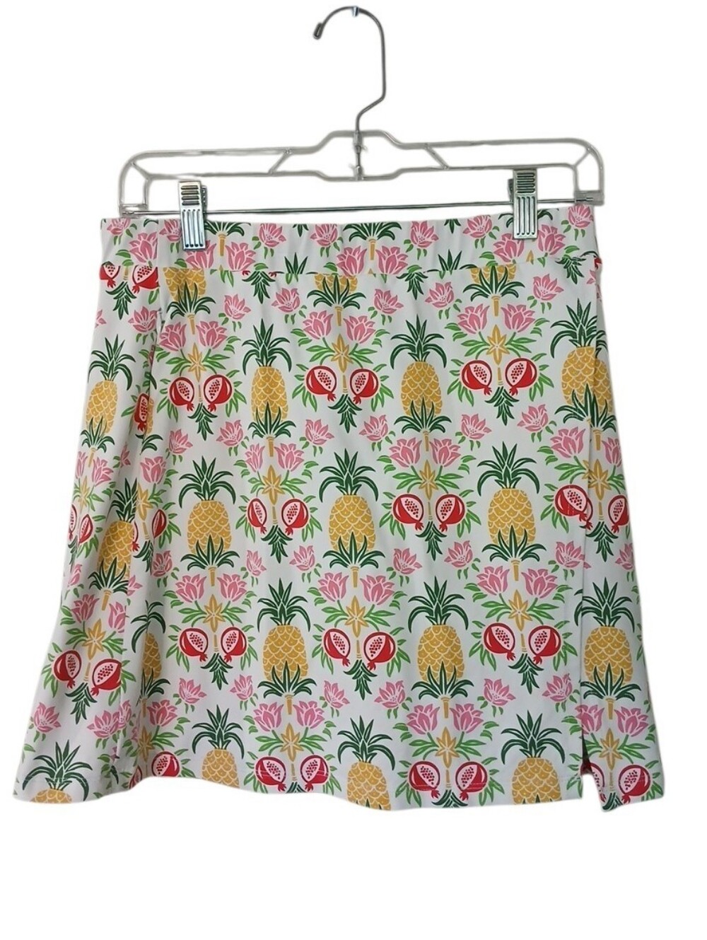 J McLaughlin Tropical Pineapple & Pomegranate Contrast Stripes Print Skort Small